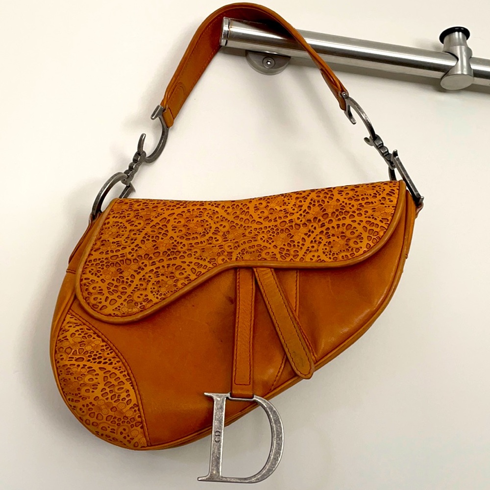 Dior Saddle Bag in tan leather with perforation. Unique. Preloved. Fall ❤️